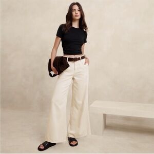 NWT Banana Republic Ultra High Rise Wide Leg Trouser Jean Cream White Sz 27